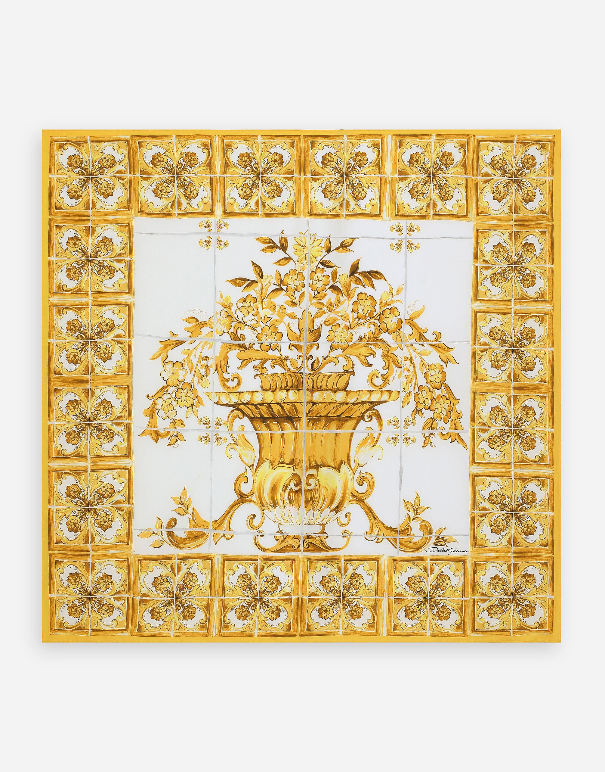 Dolce & Gabbana Majolica-print silk twill foulard (90x90) Yellow BB6003AW050