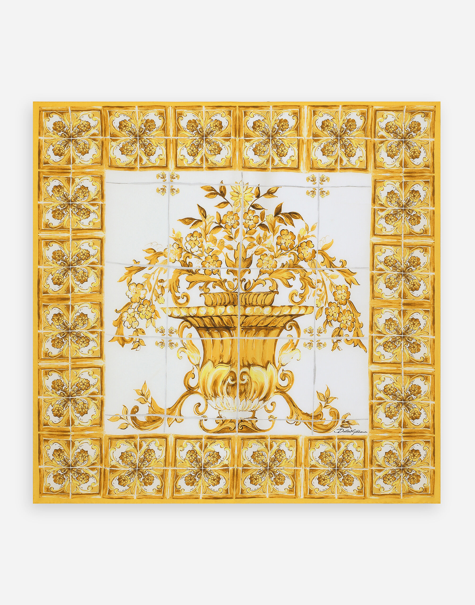 Dolce & Gabbana Fular 90 x 90 en sarga de seda con estampado Maiolica Amarillo BB6003AW050