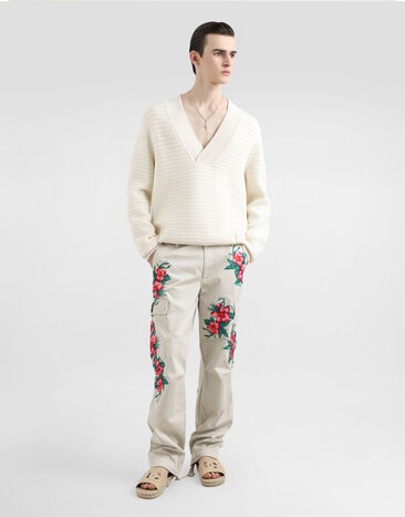 Dolce & Gabbana Cotton cargo pants with floral patches Beige GP03LZFUFKY