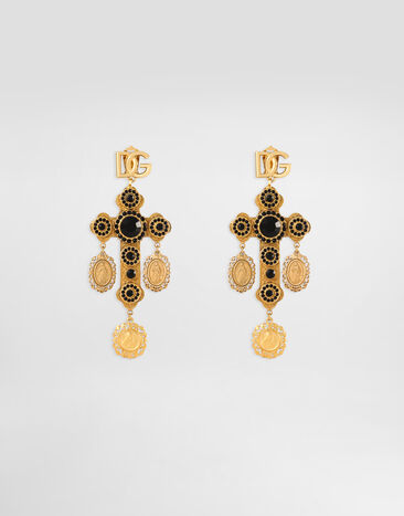 Dolce & Gabbana Drop cross earrings with votive medallions Gold WER4C1W1111