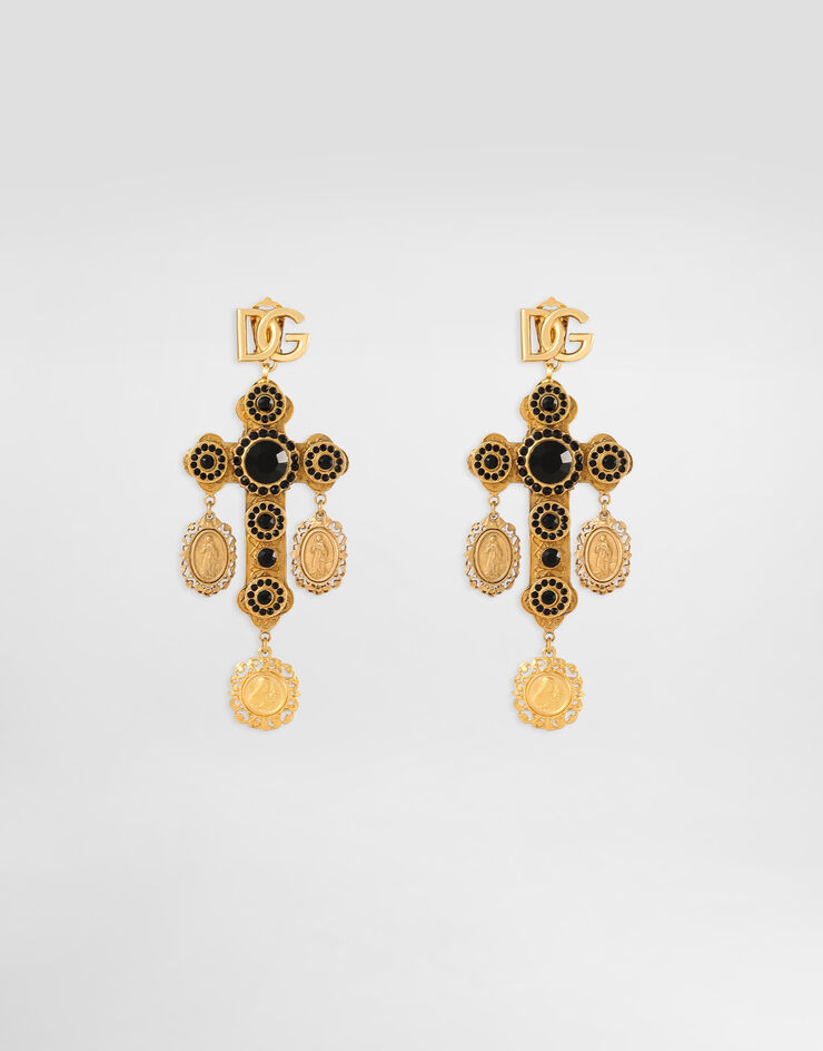 Dolce & Gabbana 许愿圆章十字坠饰耳环 金 WER4C3W1111