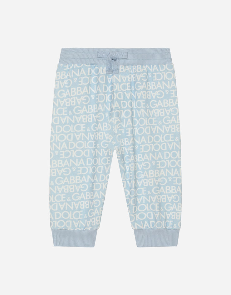 DolceGabbanaSpa Pantalón de chándal en punto con estampado Logomania Azul Claro L1JPIBG7KR1