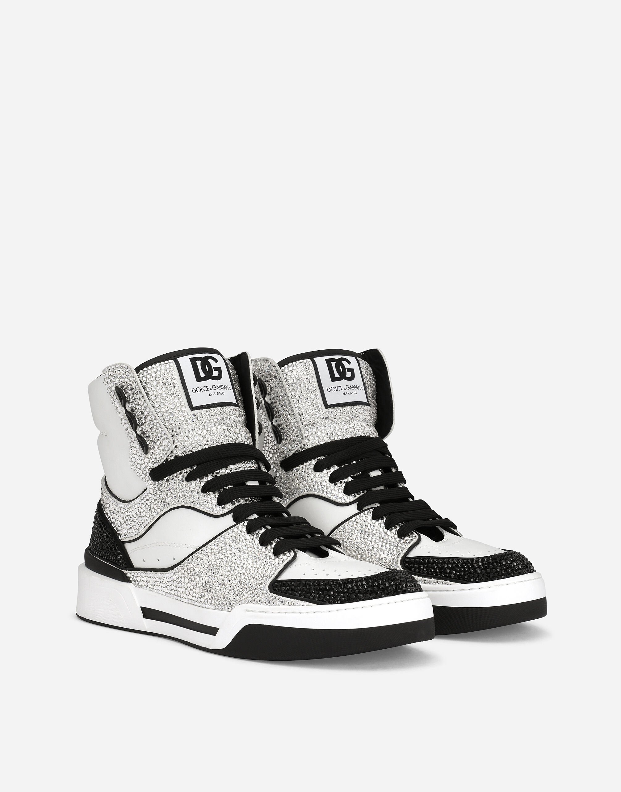 Calfskin New Roma high top sneakers with fusible rhinestones in Multicolor for Men Dolce Gabbana US
