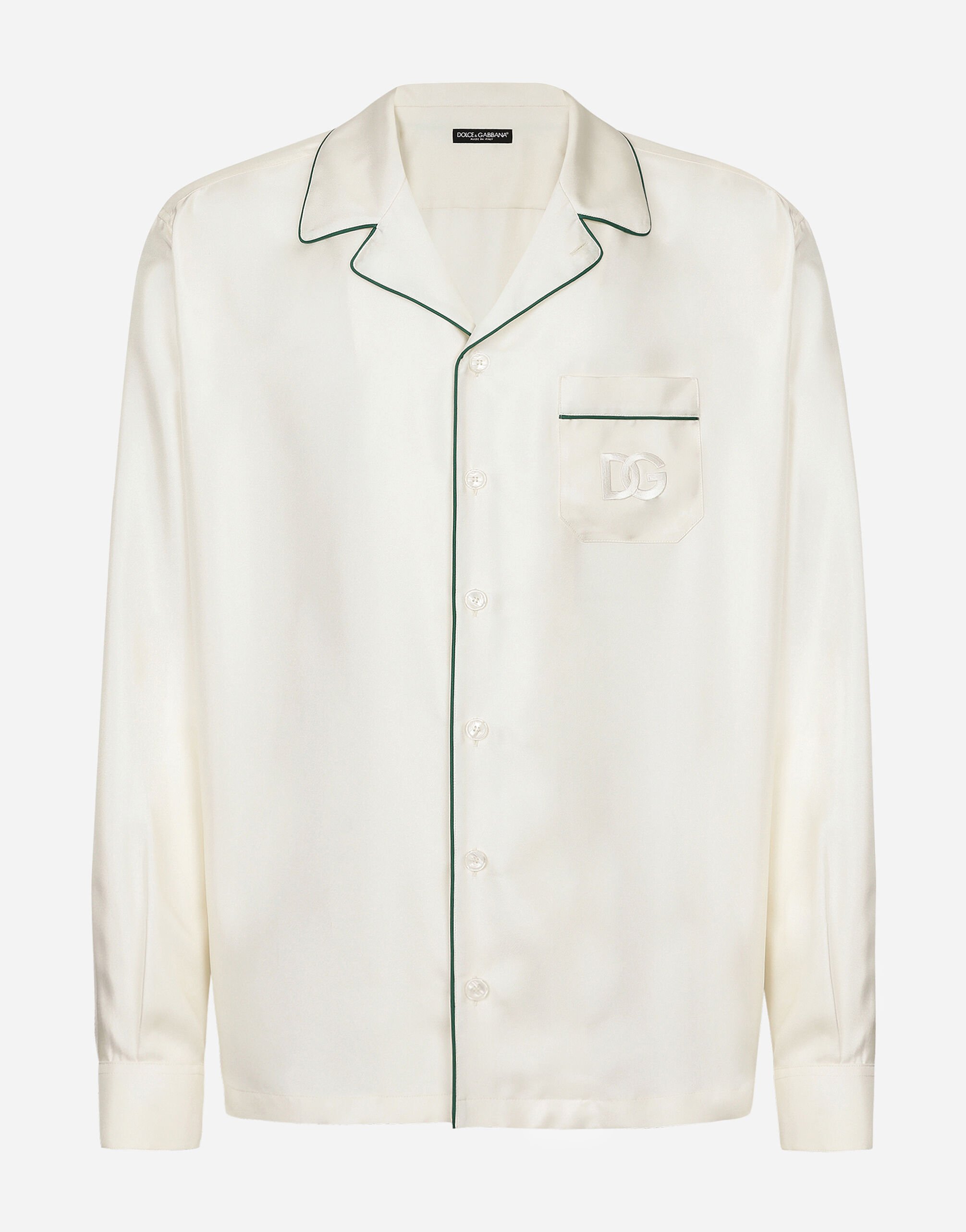 Silk twill shirt with DG embroidery in White for Men | Dolce&Gabbana®