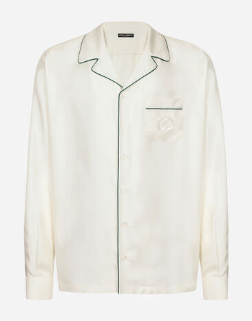 Dolce & Gabbana Hemd aus Seidentwill mit DG-Stickerei Weiss G5IF1ZFU1S4