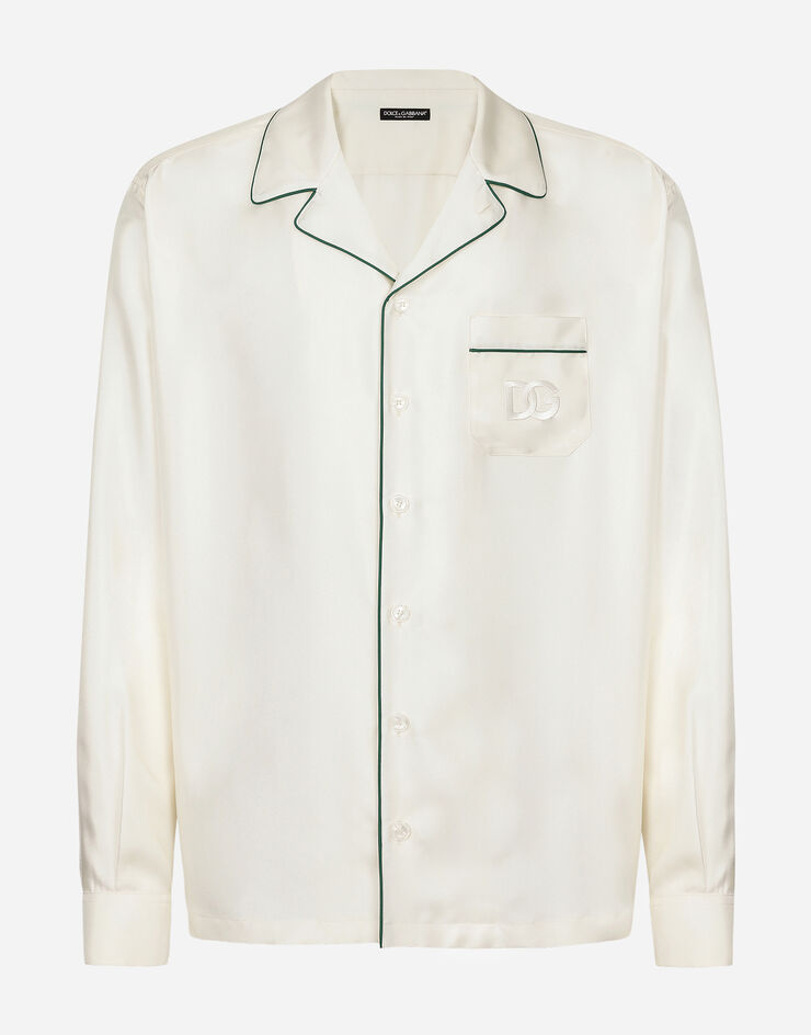 Dolce & Gabbana Silk twill shirt with DG embroidery White G5IF1ZFU1S4