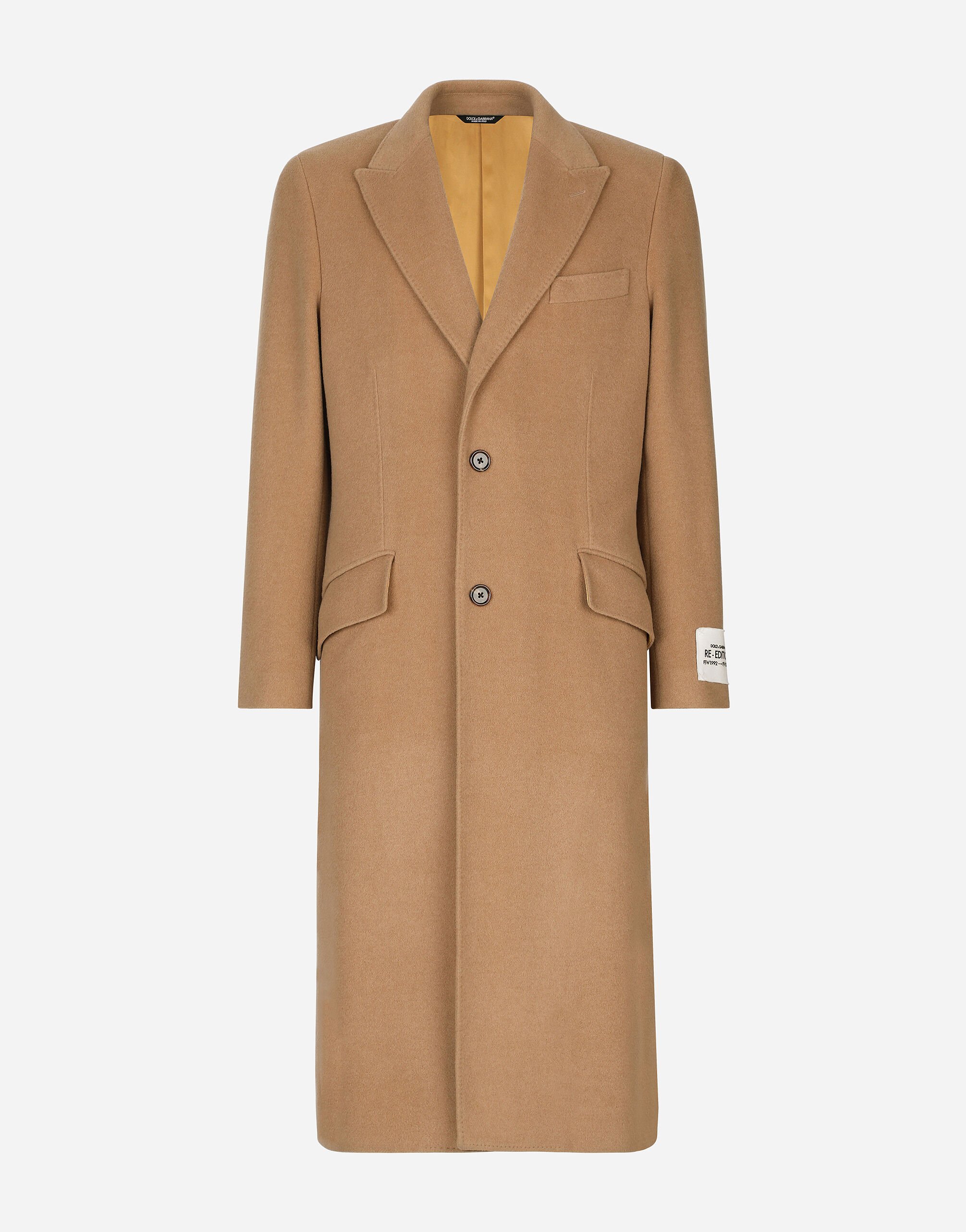 Single breasted camel wool coat in Pale Pink for Men Dolce Gabbana