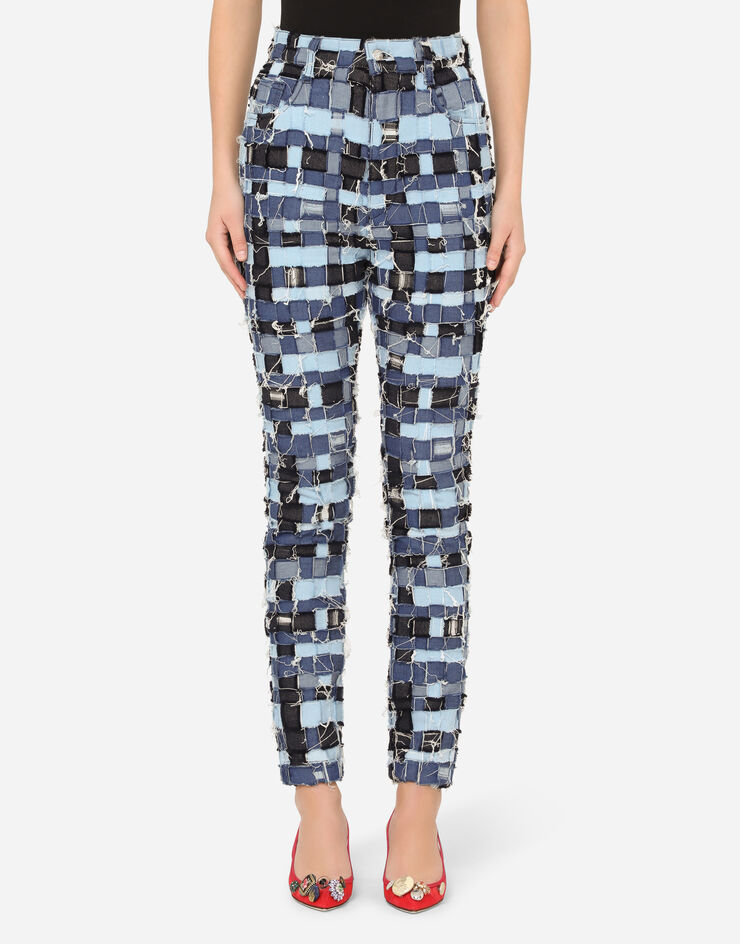 Dolce & Gabbana High-waisted interwoven patchwork denim jeans MULTICOLORE FTB3MZGD0T1