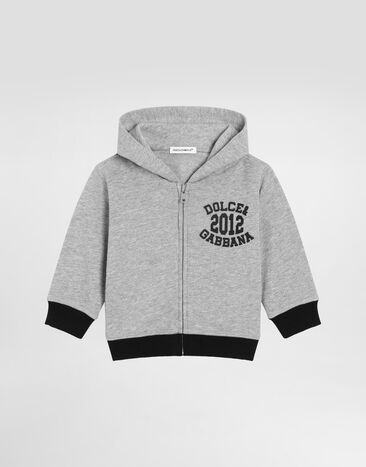 Dolce & Gabbana Hooded fleece with Dolce&Gabbana print Grey L1JWITG7PCC