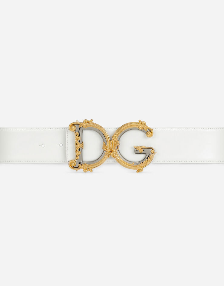 Dolce & Gabbana Ceinture en cuir de veau avec logo Blanc BE1336AZ831