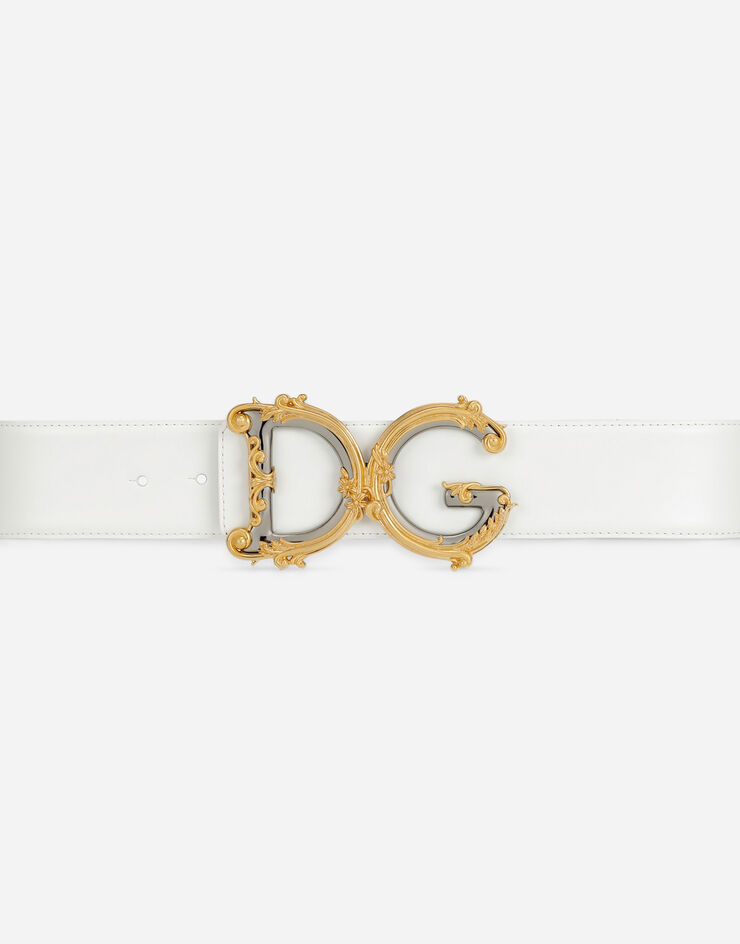 Dolce & Gabbana Calfskin belt with logo White BE1336AZ831