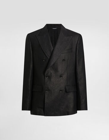 Dolce & Gabbana Double-breasted linen fabric jacket Black G2QS7TFU4MC