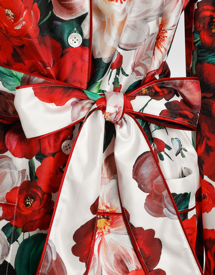 Dolce & Gabbana Пижамная рубашка из твила с длинными рукавами и принтом в виде роз Отпечатки F5I89TIS1ZD