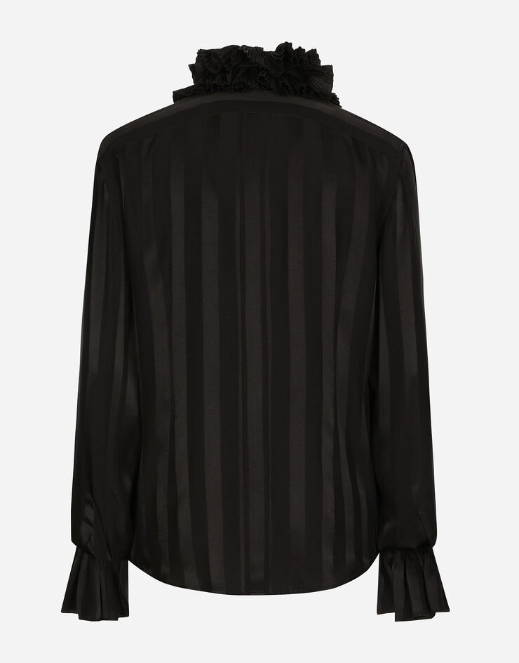 Dolce & Gabbana Silk jacquard shirt with pleated cuffs and collar Black F5S26TFJ1HS