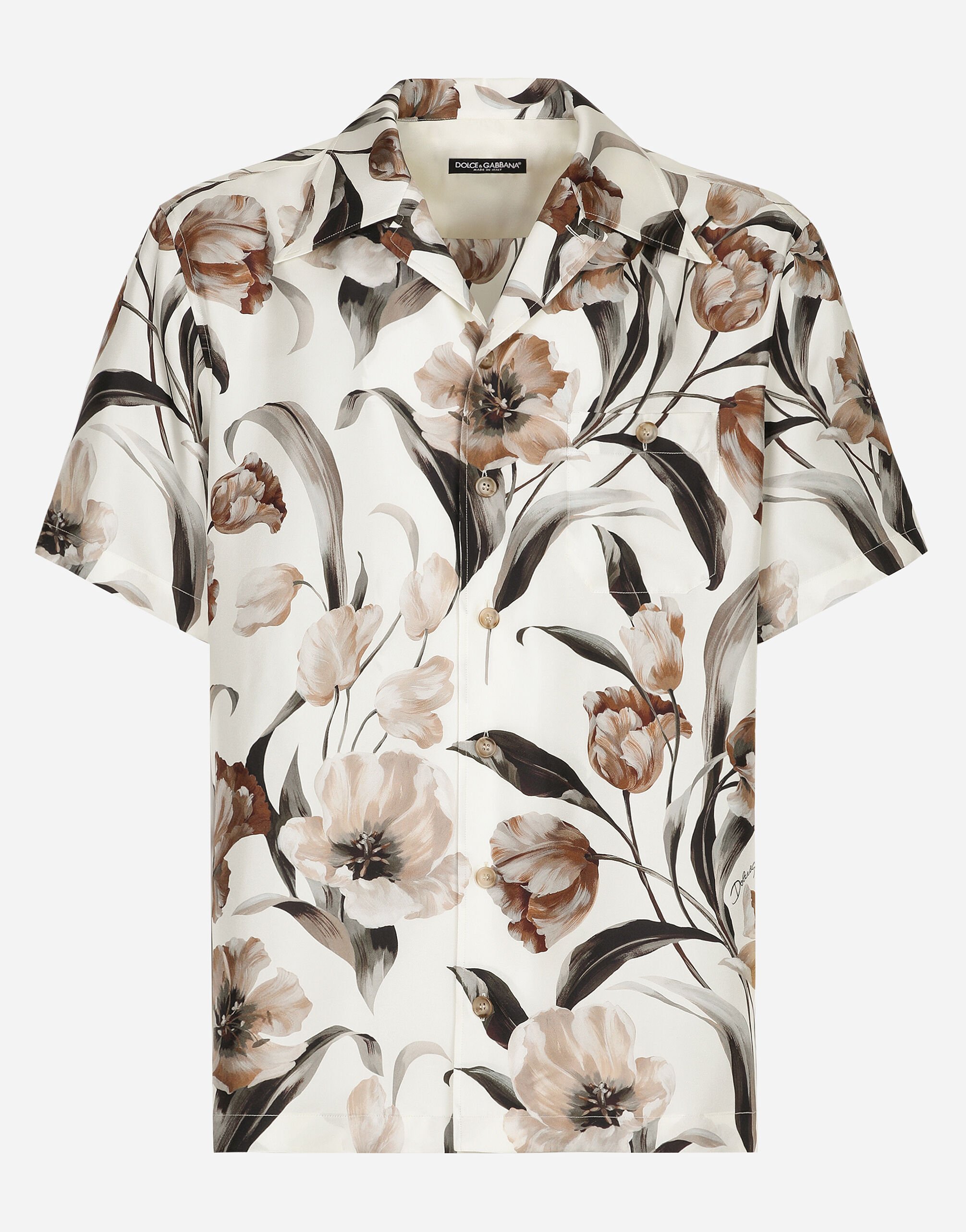 Dolce & Gabbana قميص هاواي حرير بطبعة توليب مطبعة G9AZDTFS6N5