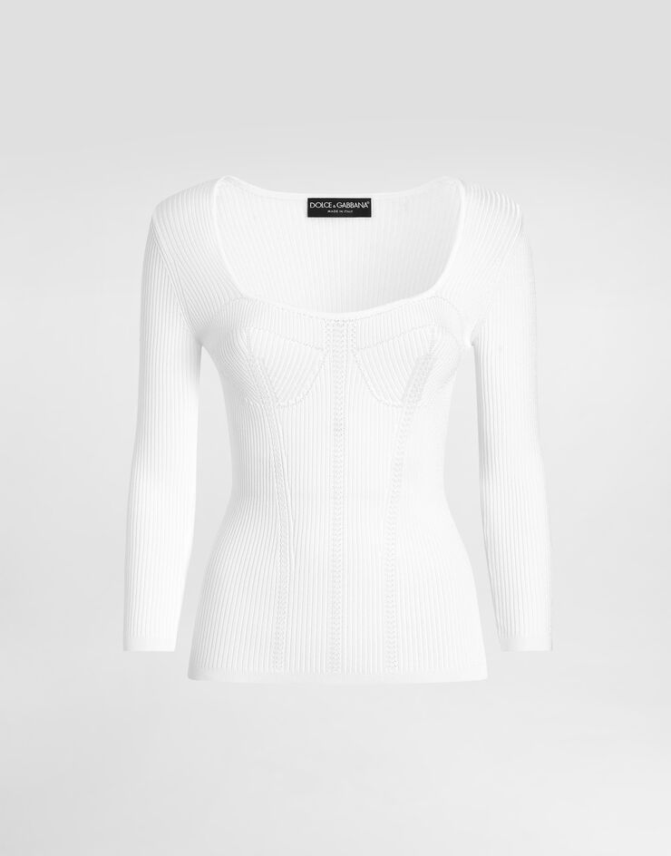 Dolce & Gabbana viscose rib knit pullover bianco FXY35TJAIR5