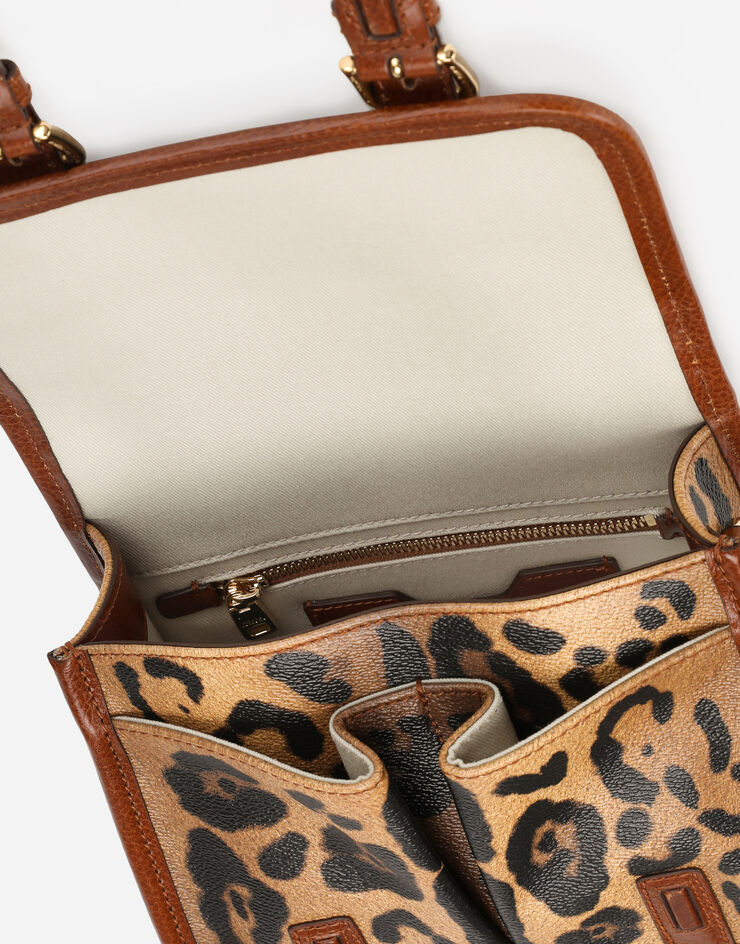 Dolce & Gabbana Small messenger bag in leopard-print Crespo with branded plate Multicolor BB6933AW384