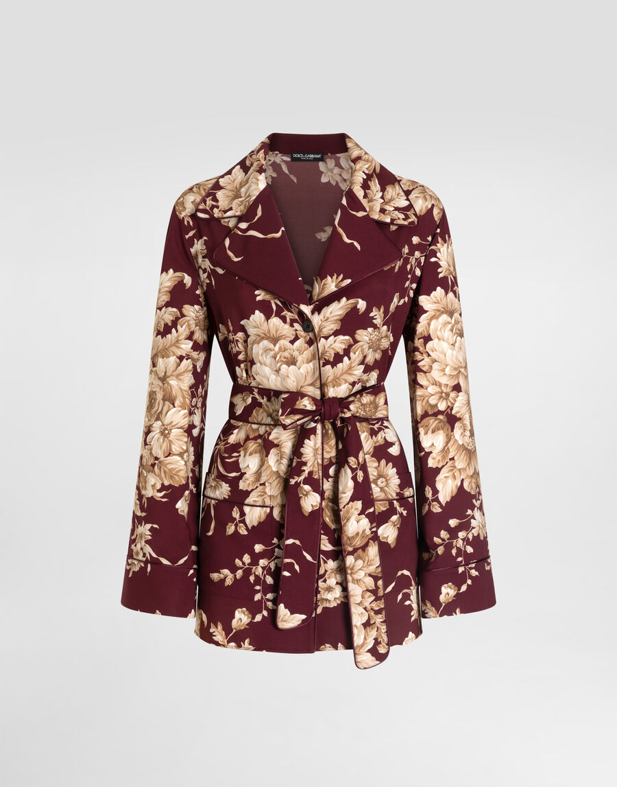 Rose-print charmeuse vanity shirt
