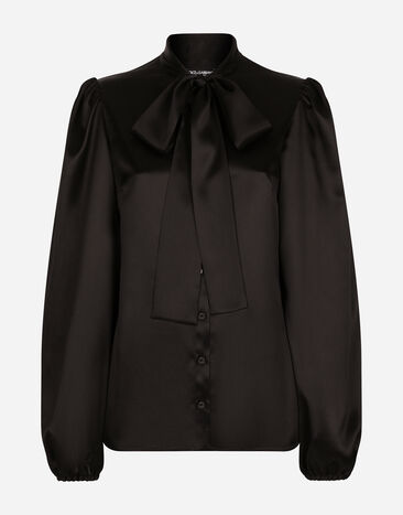 Dolce & Gabbana Silk satin shirt with pussy-bow Black F5Q44TFU1AU