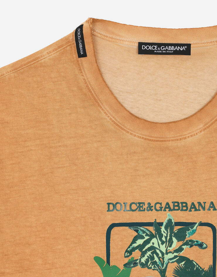 Dolce & Gabbana Short-sleeved cotton T-shirt with banana tree print Brown G8RN8TG7K1U