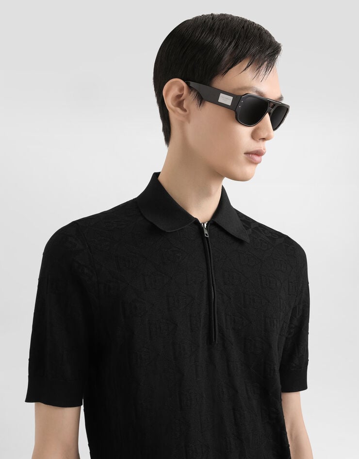 Dolce & Gabbana Polo in seta rasata con logo Nero GXZ79TJBSM4
