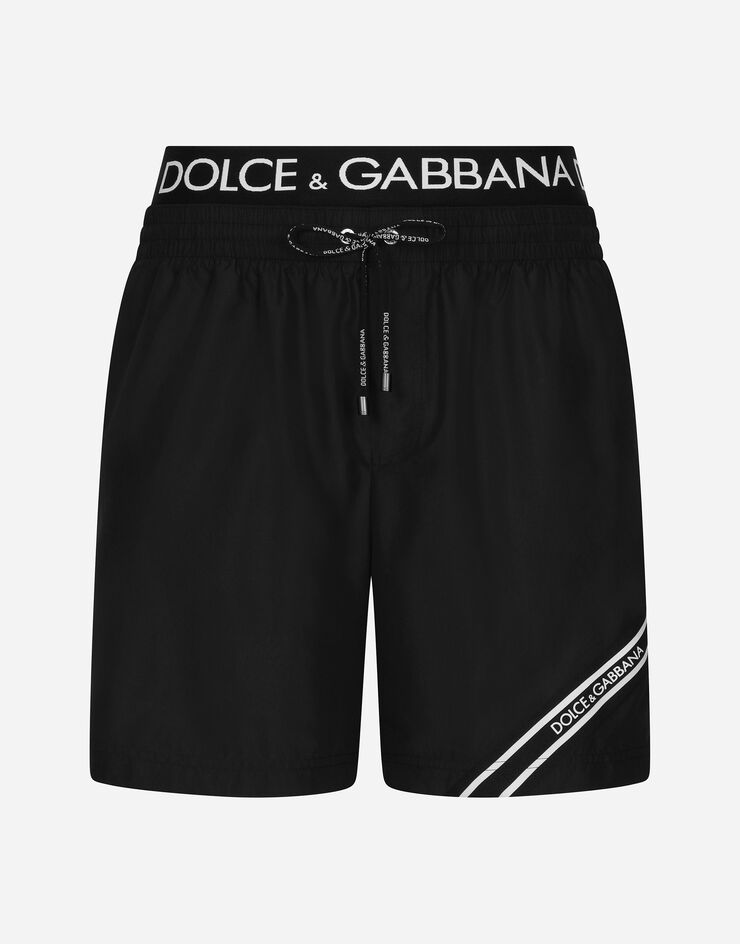 Dolce & Gabbana Mid-length swim trunks with branded band Black M4E71TFUSFW