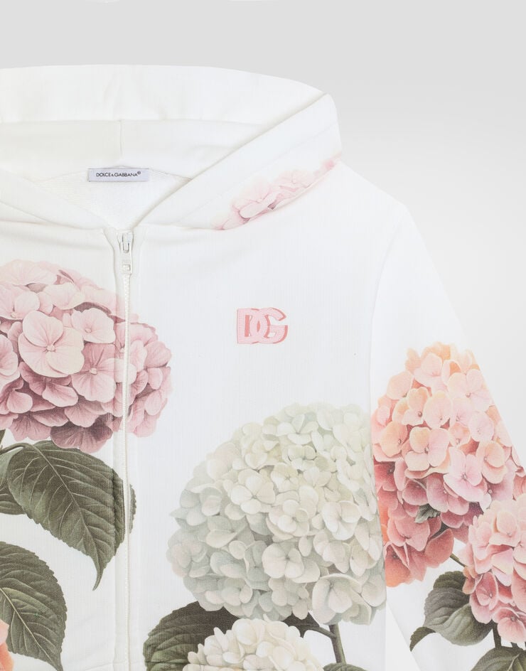 Dolce & Gabbana Hydrangea-print hooded sweatshirt with patch White L5JWCSG7PSD