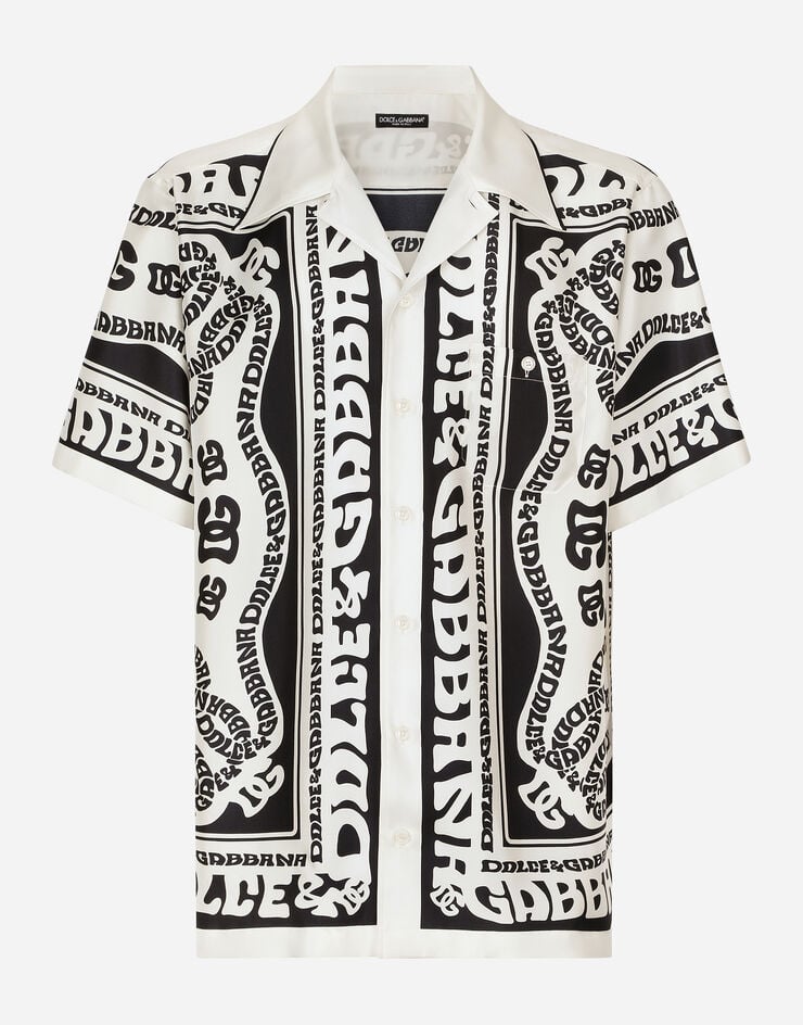 Dolce & Gabbana Camicia Hawaii in seta stampa Marina Blu G5JH9THI1QE