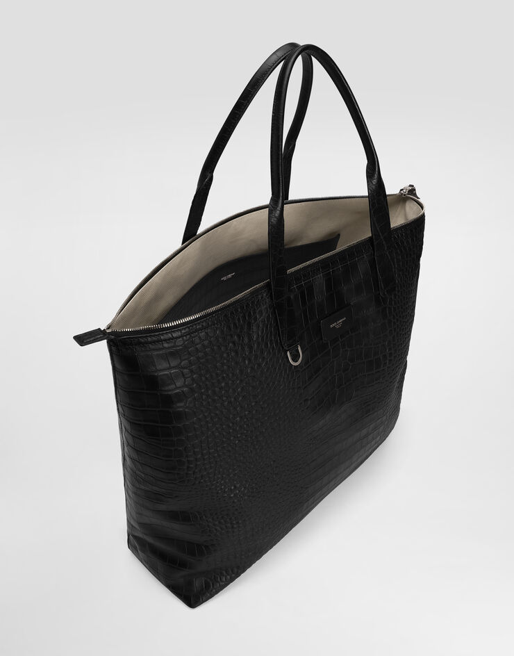 Dolce & Gabbana Bolso shopper grande de piel de becerro con estampado de cocodrilo Negro BM2374AS422