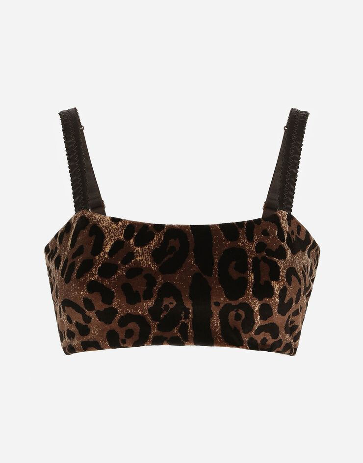 Dolce&Gabbana Chenille crop top with jacquard leopard design Multicolor F759UTFJ7D5