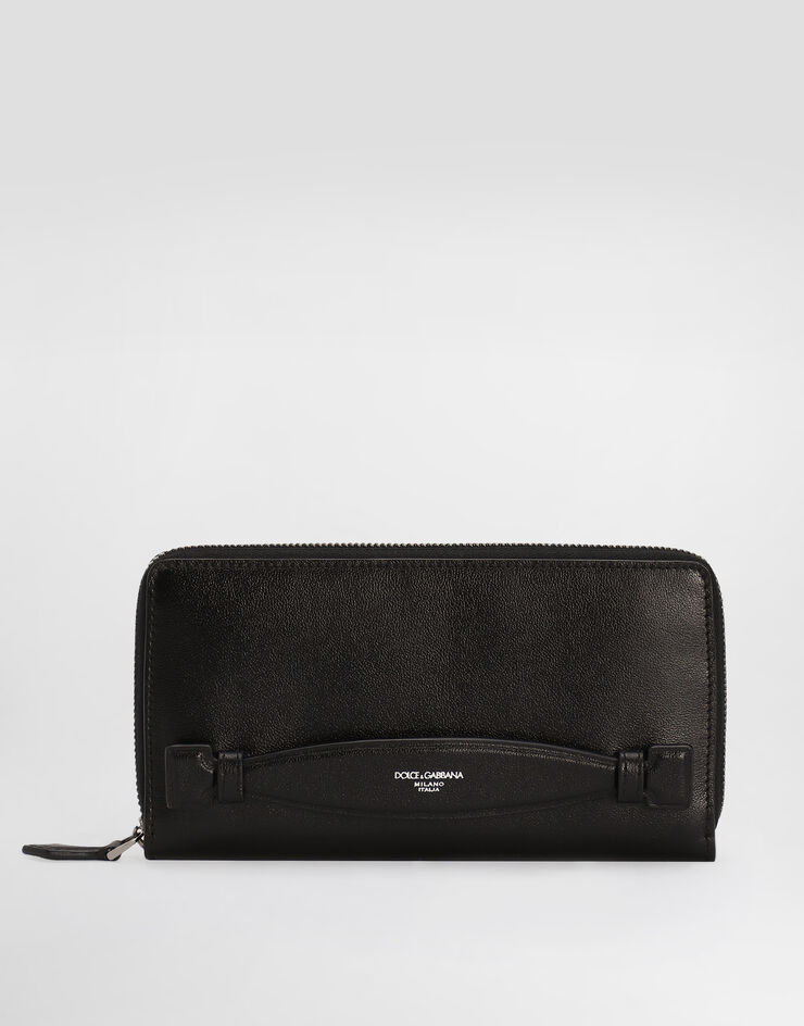 Dolce & Gabbana Cartera en piel de becerro con cremallera circundante Negro BP1672AV956
