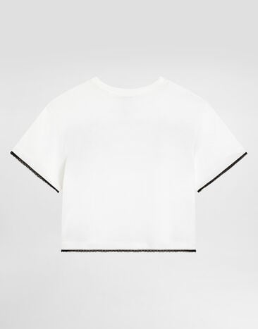 Dolce & Gabbana Jersey t-shirt with metallic DG logo with rhinestones White L5JTQTG7PTX