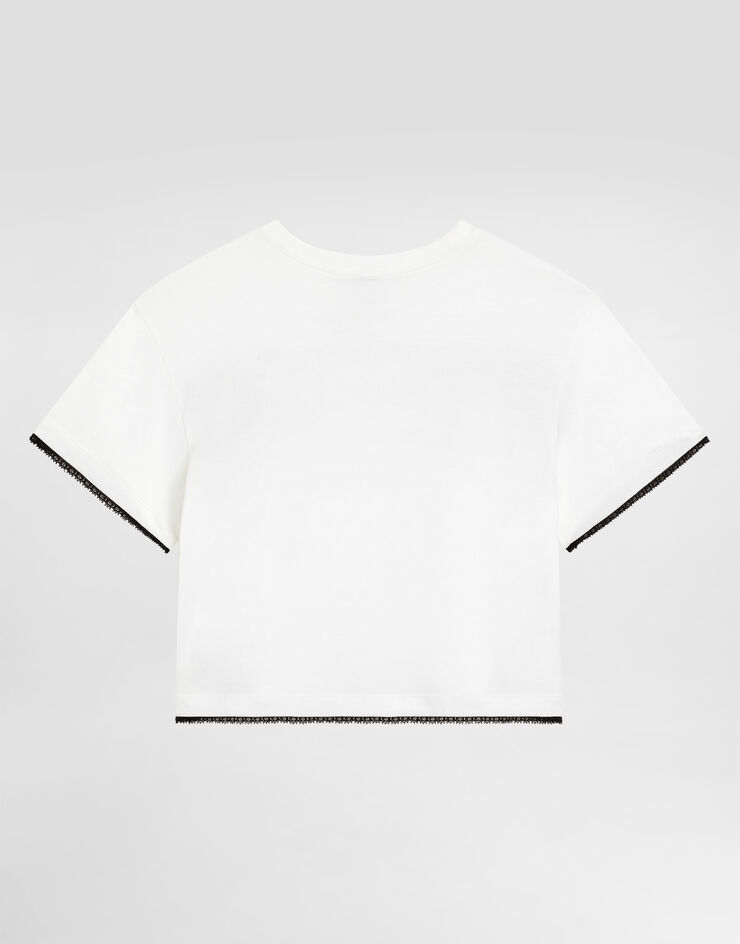 Dolce & Gabbana Jersey t-shirt with metallic DG logo with rhinestones White L5JTQTG7PTX