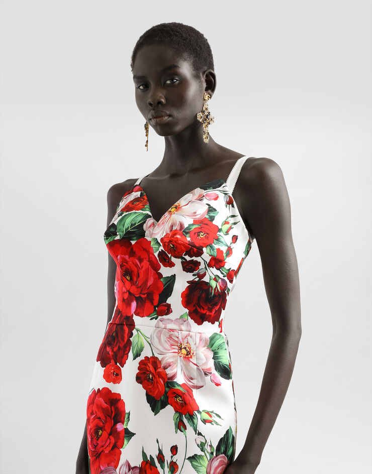 Dolce & Gabbana Abito longuette strapless in raso stampa Rose Dolce & Gabbana Abito longuette strapless in raso stampa Rose Stampa F6TURTFSIB4