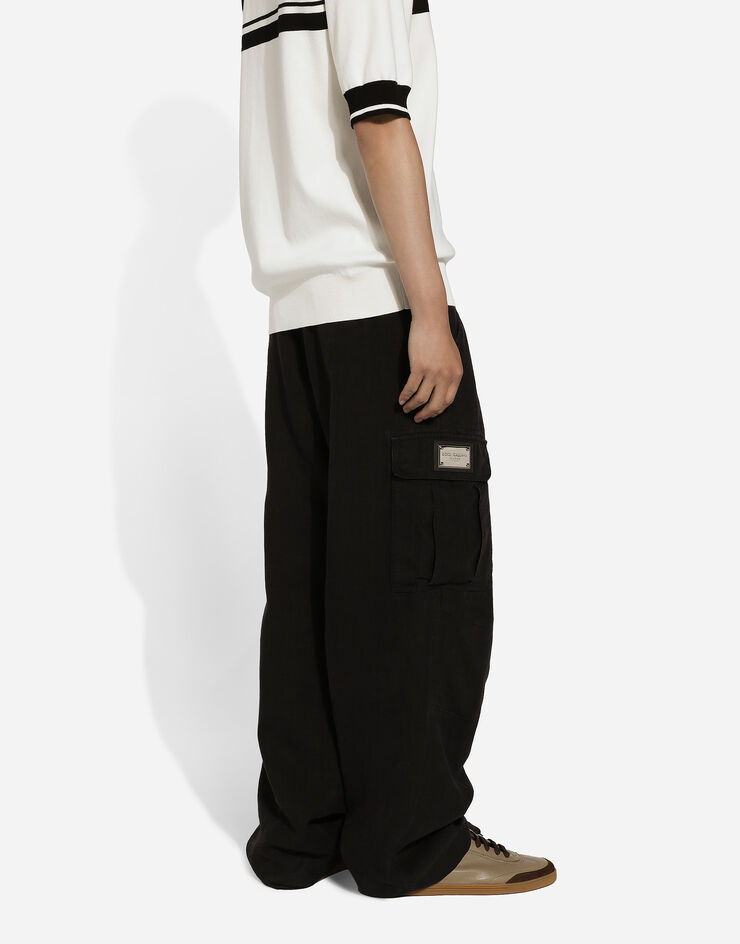 Dolce & Gabbana 리넨 카고 팬츠 블랙 GP06ITFU4LF