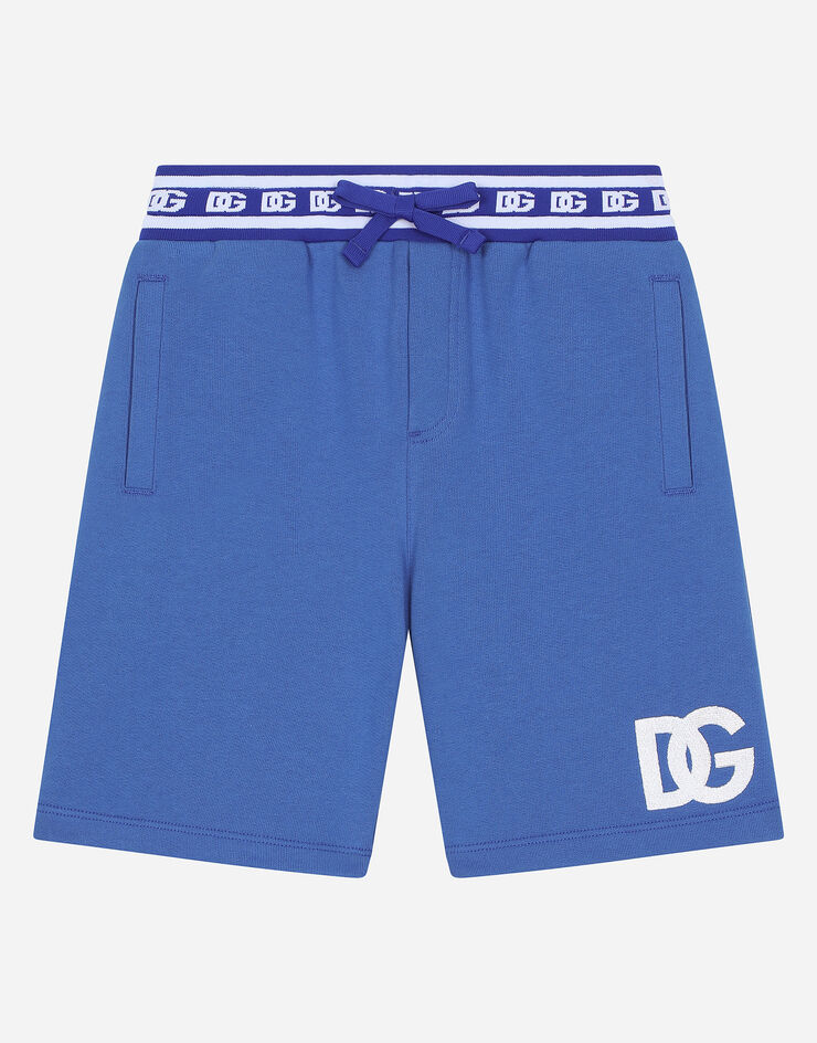 Dolce & Gabbana Jersey jogging shorts with DG logo Blue L4JQP0G7IJ8