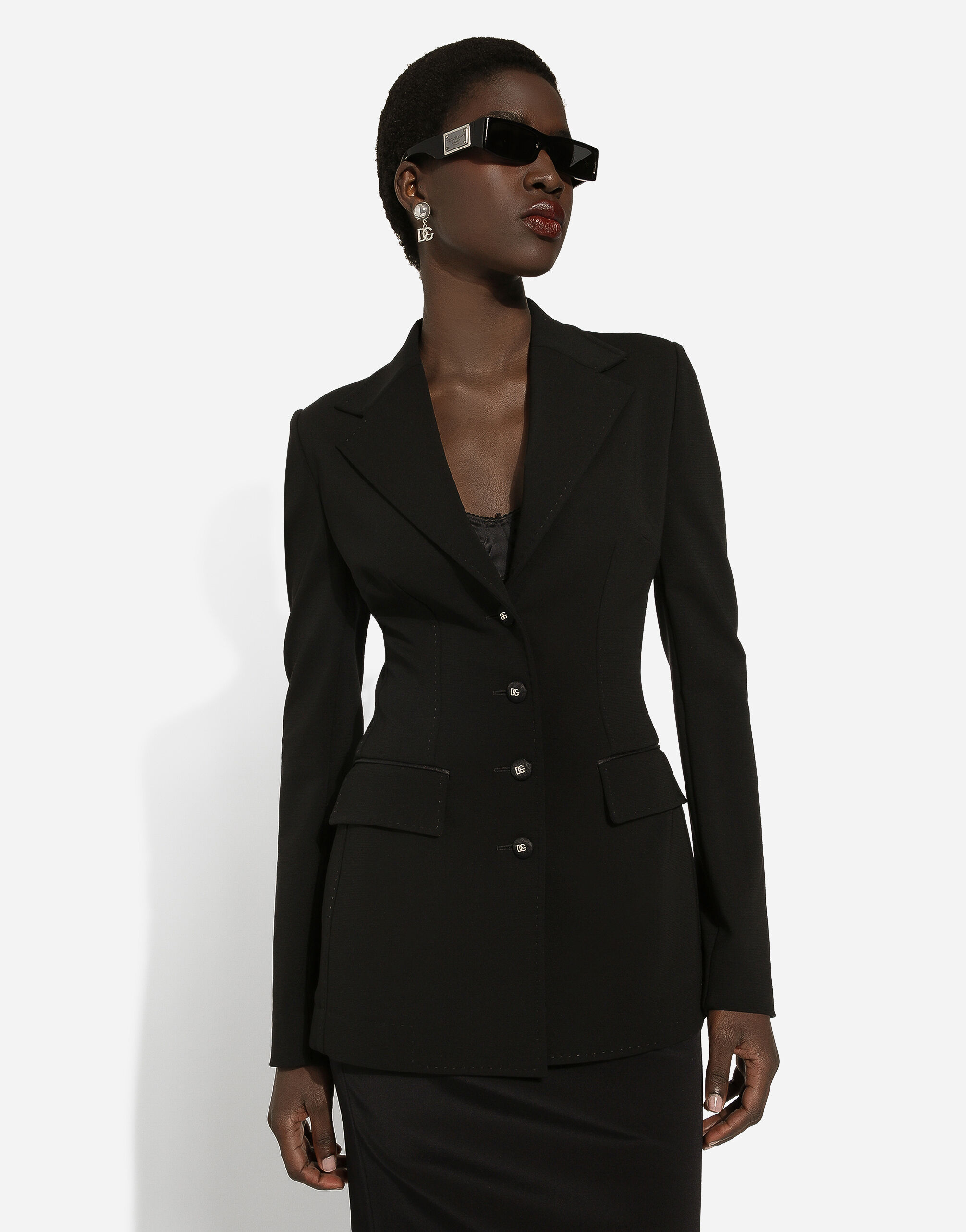 ジャケット DOLCE  GABBANA Women Outer F27AAT FUGN7 N0000 NERO Black Floral lace jacket with satin details in Black for Women