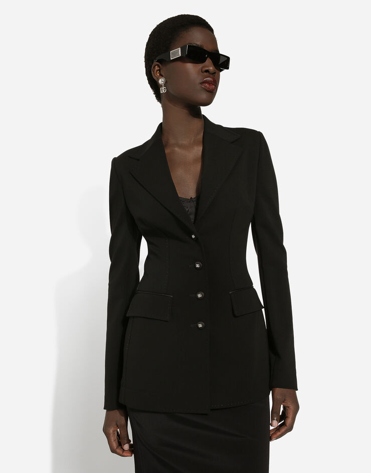 Dolce & Gabbana Single-breasted Turlington jacket in jersey Milano rib Black F27ABTFUGN7