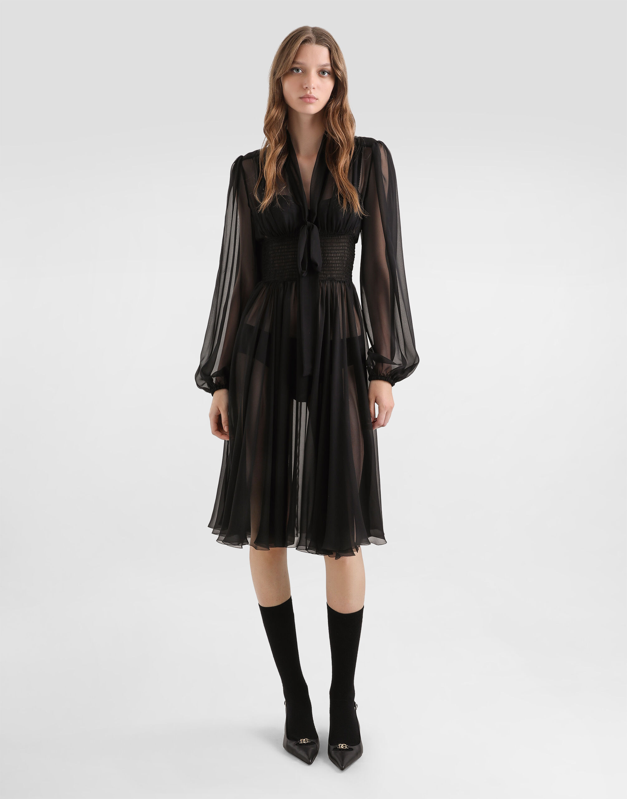 Blackのウィメンズ シフォン ドレス | Dolce&Gabbana®