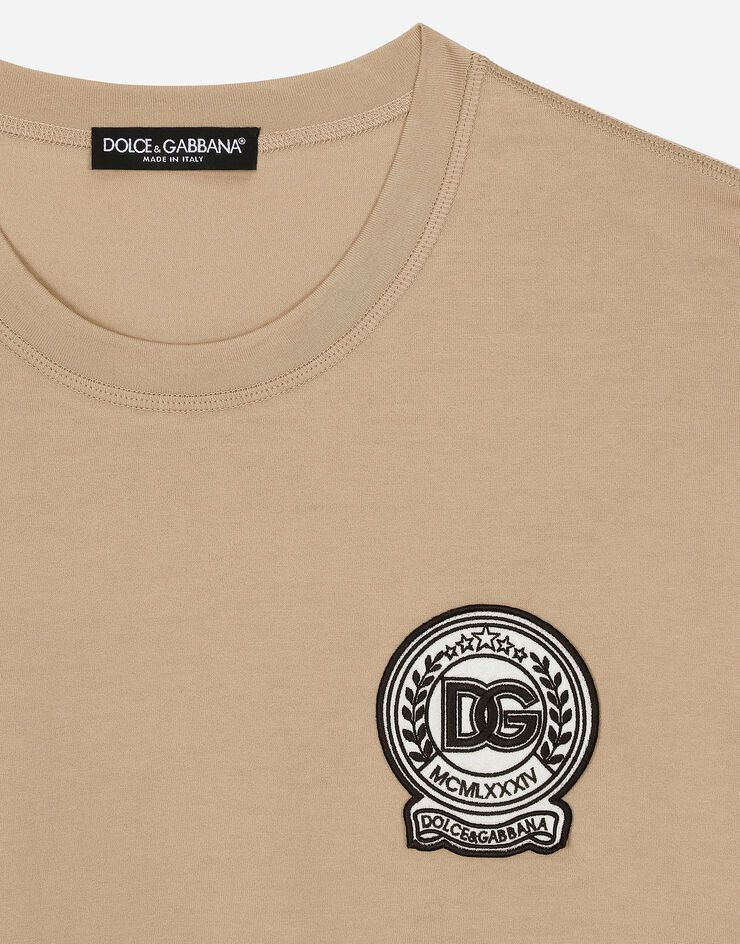 Dolce & Gabbana Cotton T-shirt with DG logo embroidery Beige G8PN9ZG7NYE