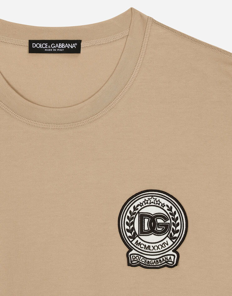 Dolce & Gabbana T-shirt in cotone con ricamo logo DG Beige G8PN9ZG7NYE