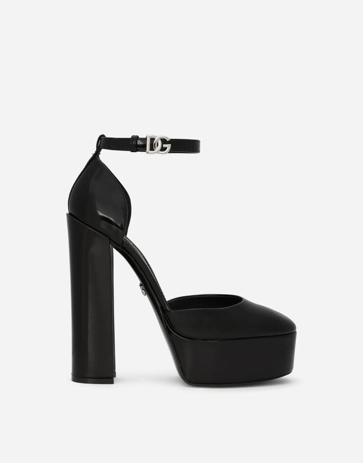 Dolce&Gabbana Sandalia de plataforma en piel de becerro brillante Negro CD1727A1037