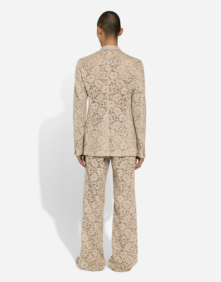Dolce & Gabbana جاكيت دانتيل كوردونيتو بصف أزرار مزدوج بيج G2SV7THLMGE