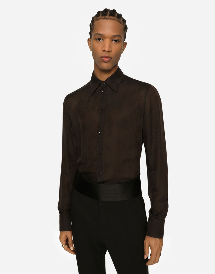 Dolce&Gabbana Silk jacquard Martini-fit shirt with DG logo and ocelot Multicolor G5LB0TFJ1JV