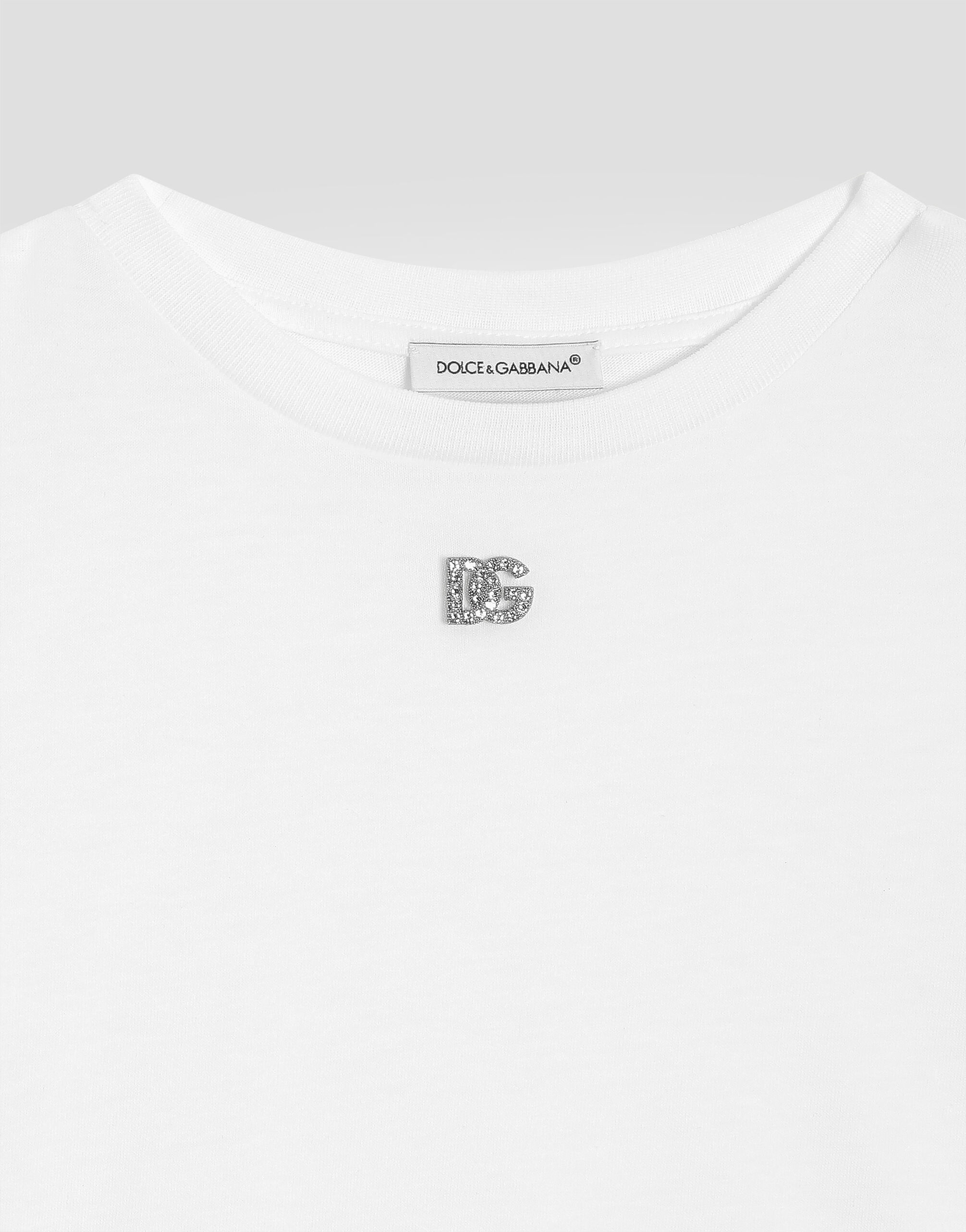 ホワイトのガールズ Jersey t-shirt with rhinestones DG logo
