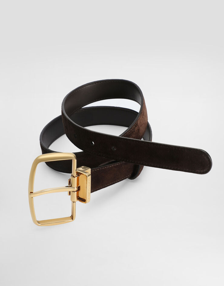 Dolce & Gabbana Cinturón de serraje de becerro con logotipo DG Marrón BE1666AO165