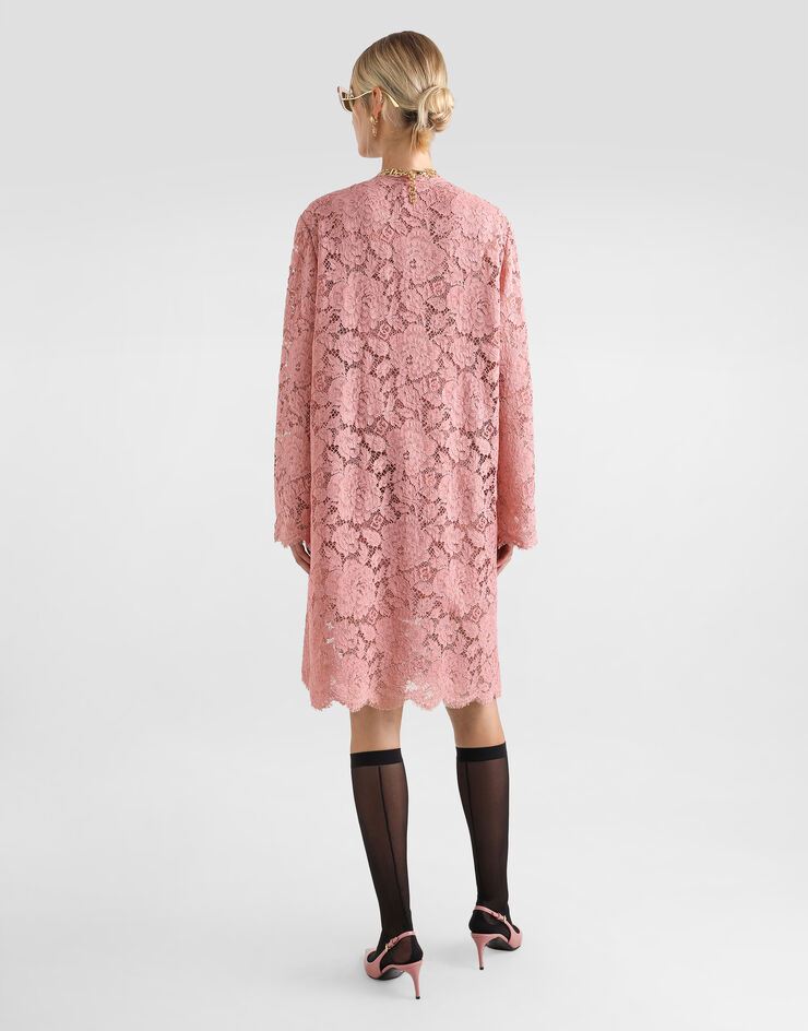 Dolce & Gabbana Sleeveless floral lace A-line dress with DG logo Pink F6ATYTHLM7L