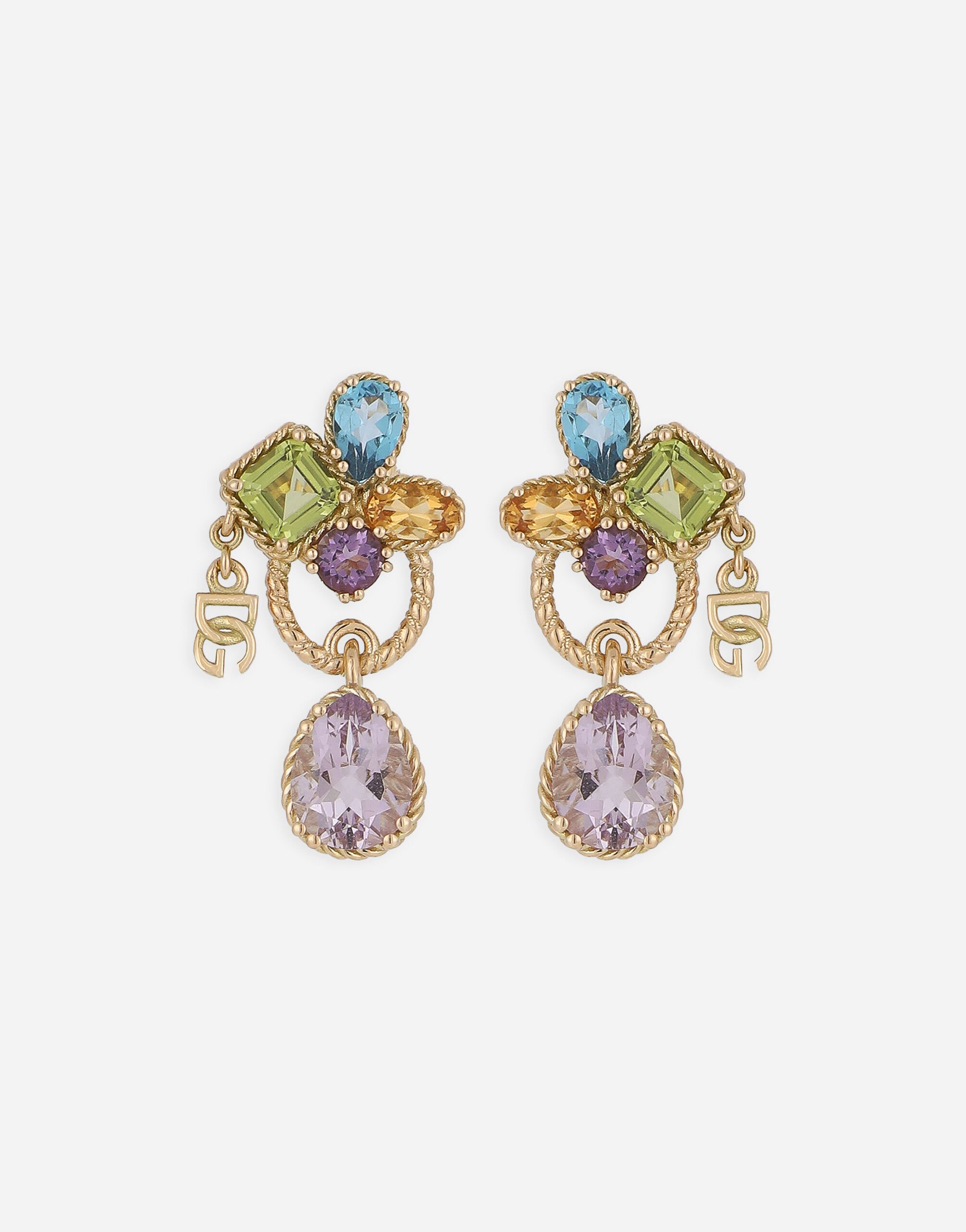 Dolce & Gabbana 18kt yellow gold pierced earrings withmulticolors gemstones Yellow Gold WELD2GWDPY1