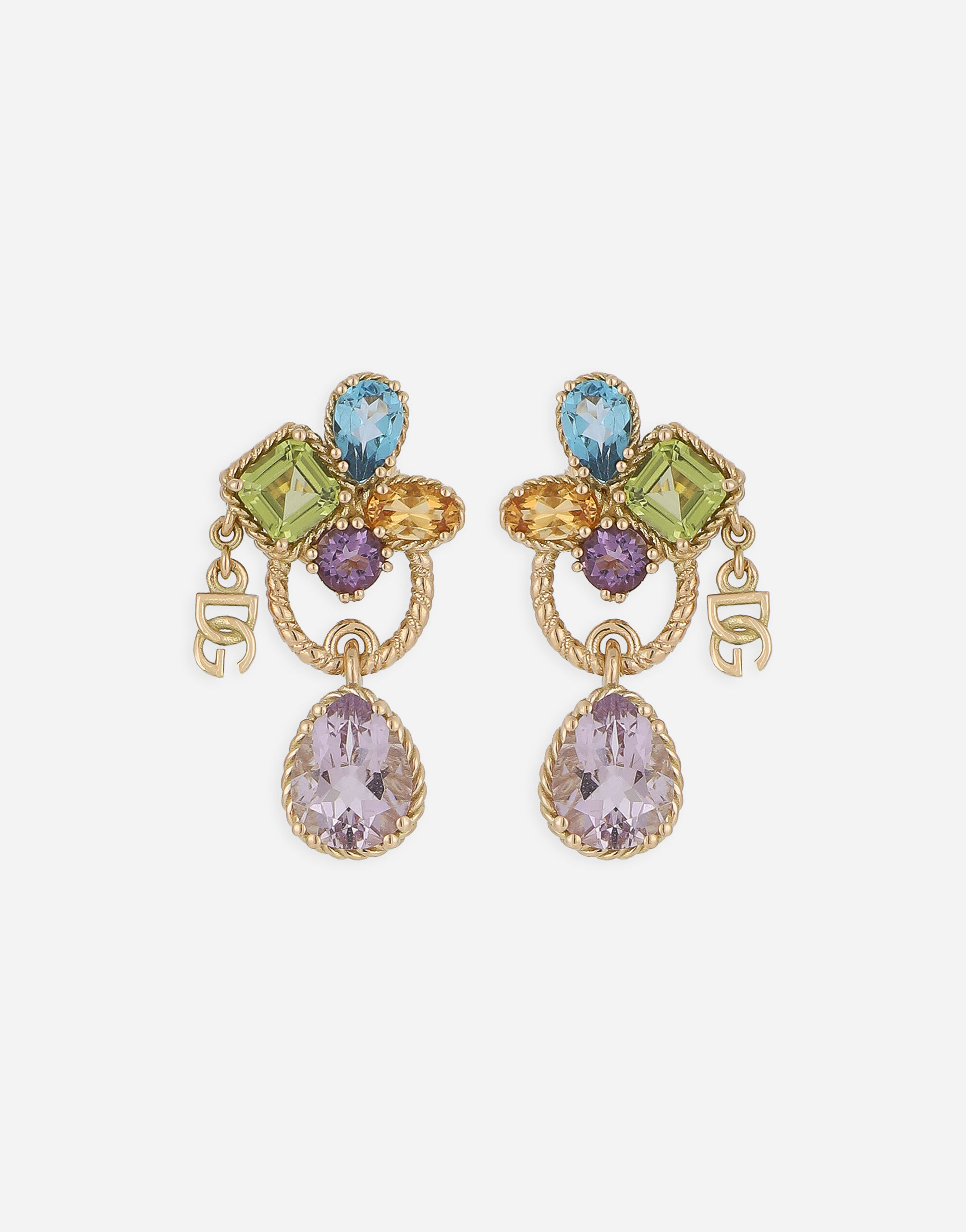 Dolce & Gabbana 18kt yellow gold pierced earrings withmulticolors gemstones Gold WAMR1GWMIX1