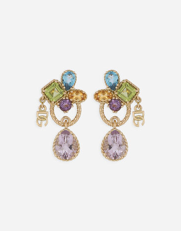 Dolce & Gabbana 18kt yellow gold pierced earrings withmulticolors gemstones White WEQA1GWSPBL